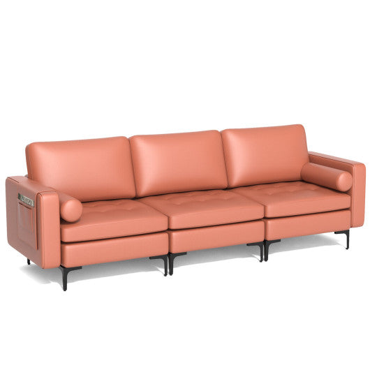 3-Seat Sofa Sectional with Side Storage Pocket and Metal Leg-Pink
