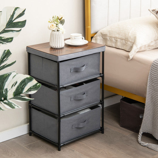 3-Tier Fabric Nightstand with Sturdy Metal Frame-Gray