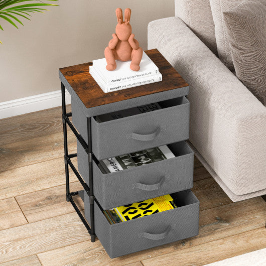 3-Tier Fabric Nightstand with Sturdy Metal Frame-Gray