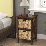 3/4-Tier Nightstand with 2 Seagrass Baskets Narrow X-Design-3-Tier