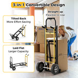 3-in-1 Convertible Hand Truck Metal Dolly Cart with 4 Rubber Wheels for Transport-Black