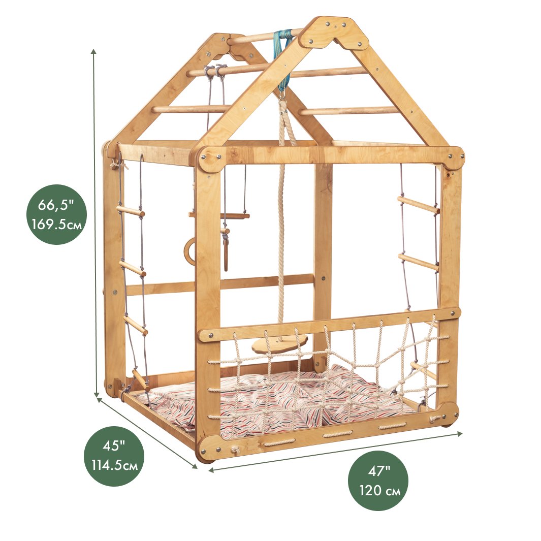 3in1 Wooden Playhouse with Swings and Seesaw