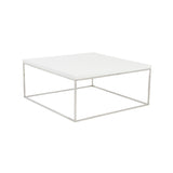 35" White And Silver Metal Square Coffee Table