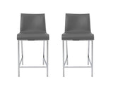 Set of Two 24" Gray And Silver Steel Low Back Counter Height Bar Chairs