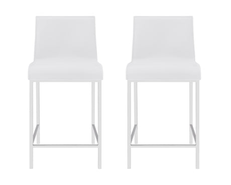 Set of Two 24" White And Silver Steel Low Back Counter Height Bar Chairs