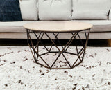 32" Ivory And Brass Genuine Marble And Metal Round Coffee Table