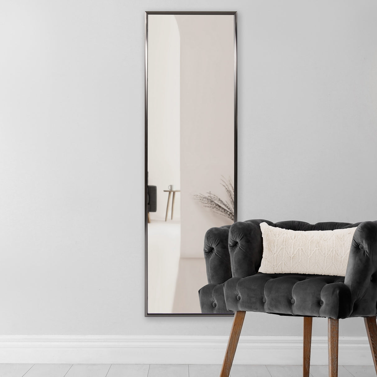 60" Gray Metal Framed Full Length Hanging Mirror