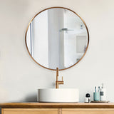 32" Antiqued Brushed Brass Round Wall Mirror