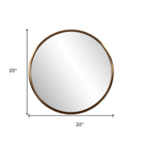 20" Antiqued Brass Round Metal Framed Accent Mirror