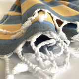 Denim Blue and Yellow Striped Turkish Towel Beach Blanket