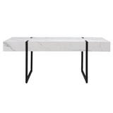 43" White And Black Faux Marble And Metal With Iron Coffee Table