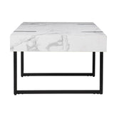 43" White And Black Faux Marble And Metal With Iron Coffee Table