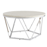 33" Silver Manufactured Wood And Metal Round Coffee Table