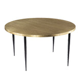 34" Black And Gold Embossed Metal Round Coffee Table