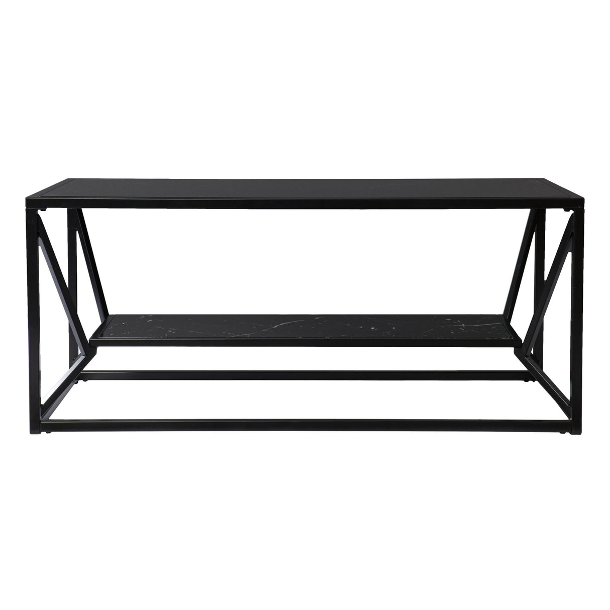 42" Black Glass And Metal With Iron Coffee Table