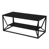 42" Black Glass And Metal With Iron Coffee Table