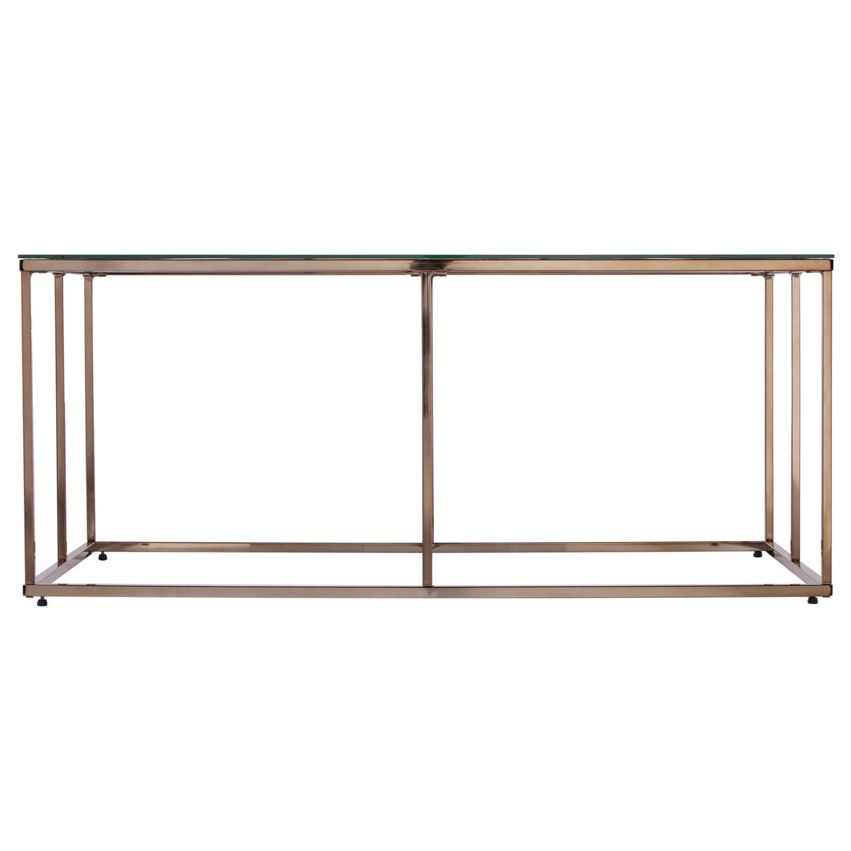 42" Champagne Glass And Metal Geometric Coffee Table