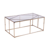 42" Champagne Glass And Metal Geometric Coffee Table