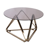 31" Champagne Glass And Metal Round Coffee Table