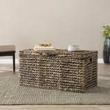 33" Brown RattanWicker And Metal Square Lift Top Coffee Table