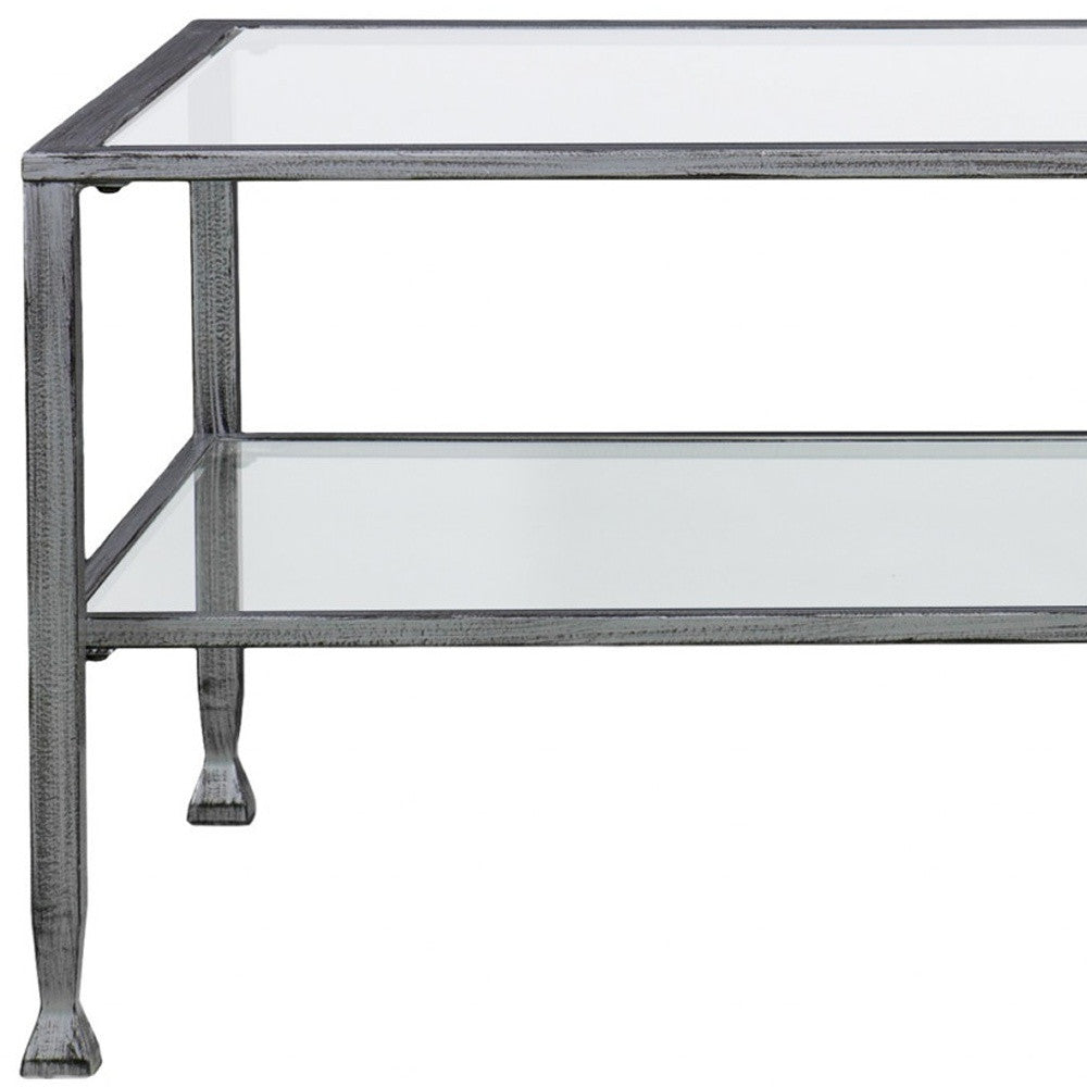 48" Silver Glass And Metal Rectangular Coffee Table