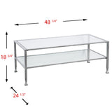 48" Silver Glass And Metal Rectangular Coffee Table