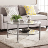 36" Silver Glass And Metal Round Coffee Table