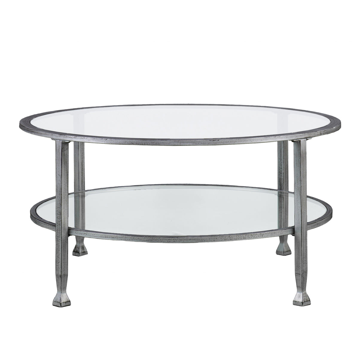 36" Silver Glass And Metal Round Coffee Table