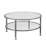 36" Silver Glass And Metal Round Coffee Table