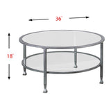 36" Silver Glass And Metal Round Coffee Table