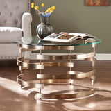 32" Champagne Glass And Metal With Iron Round Coffee Table