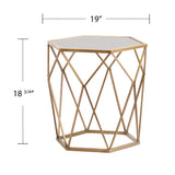 19" Gold And Reflective Glass Hexagon Mirrored End Table