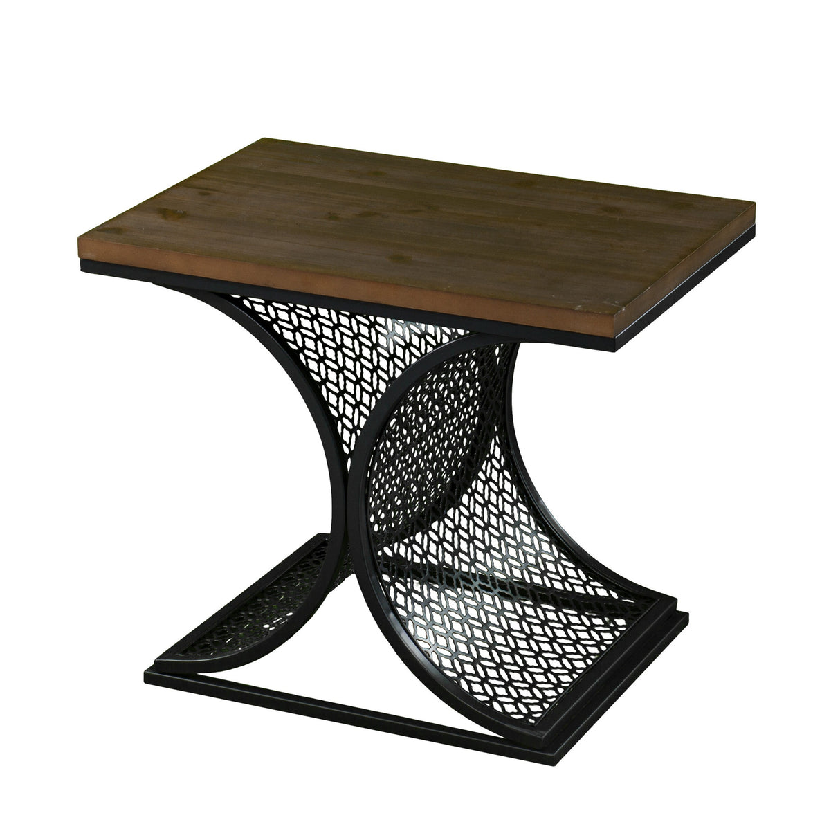 19" Black And Brown Wood And Iron End Table