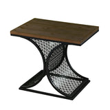 19" Black And Brown Wood And Iron End Table