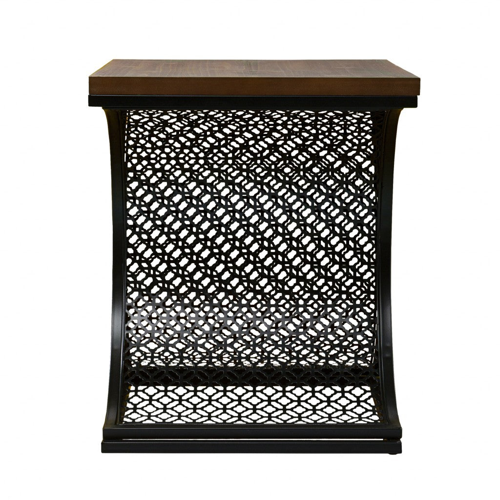 19" Black And Brown Wood And Iron End Table