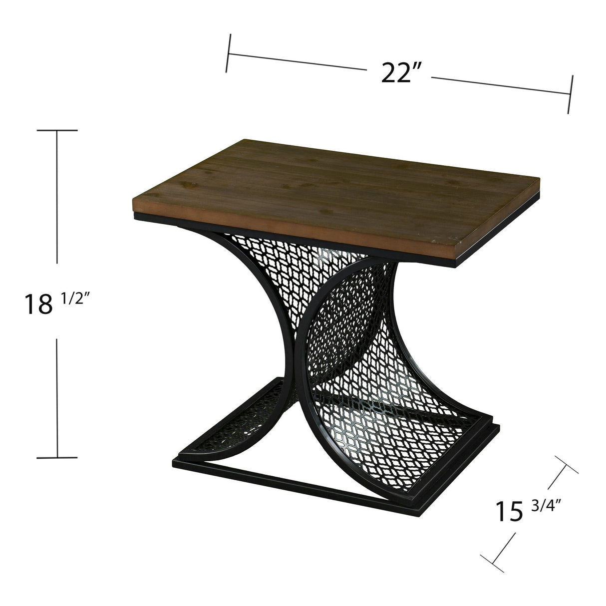 19" Black And Brown Wood And Iron End Table