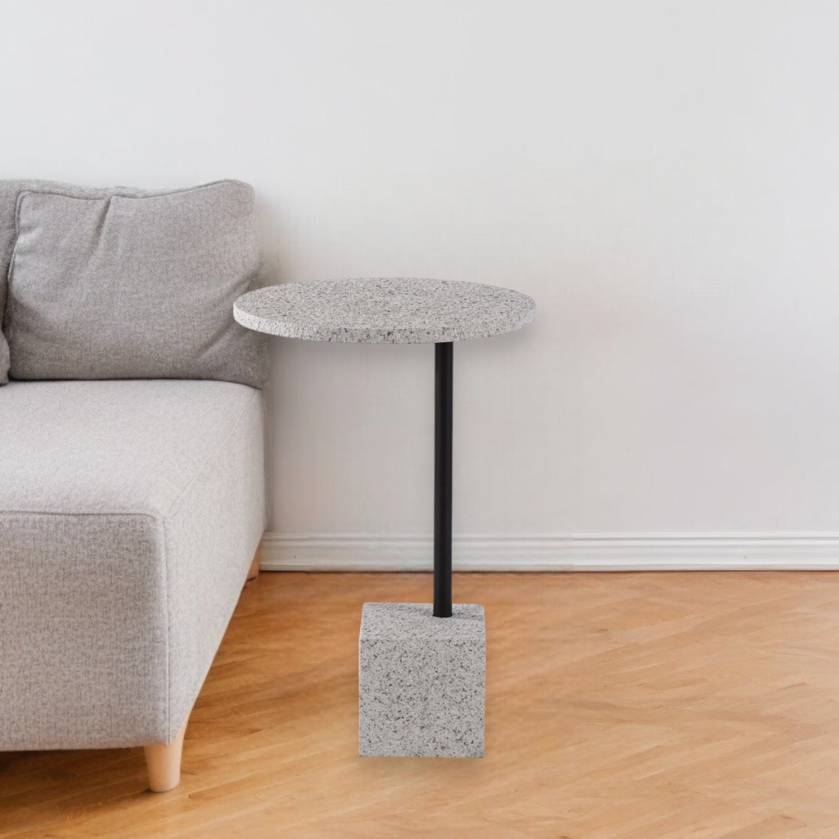 24" Black and White Faux Marble Round End Table