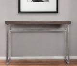 46" Gray Brown and Silver Distressed Sled Console Table