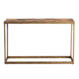 48" Natural and Brass Reclaimed Wood Frame Console Table