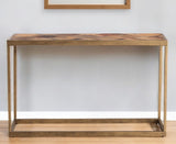 48" Natural and Brass Reclaimed Wood Frame Console Table