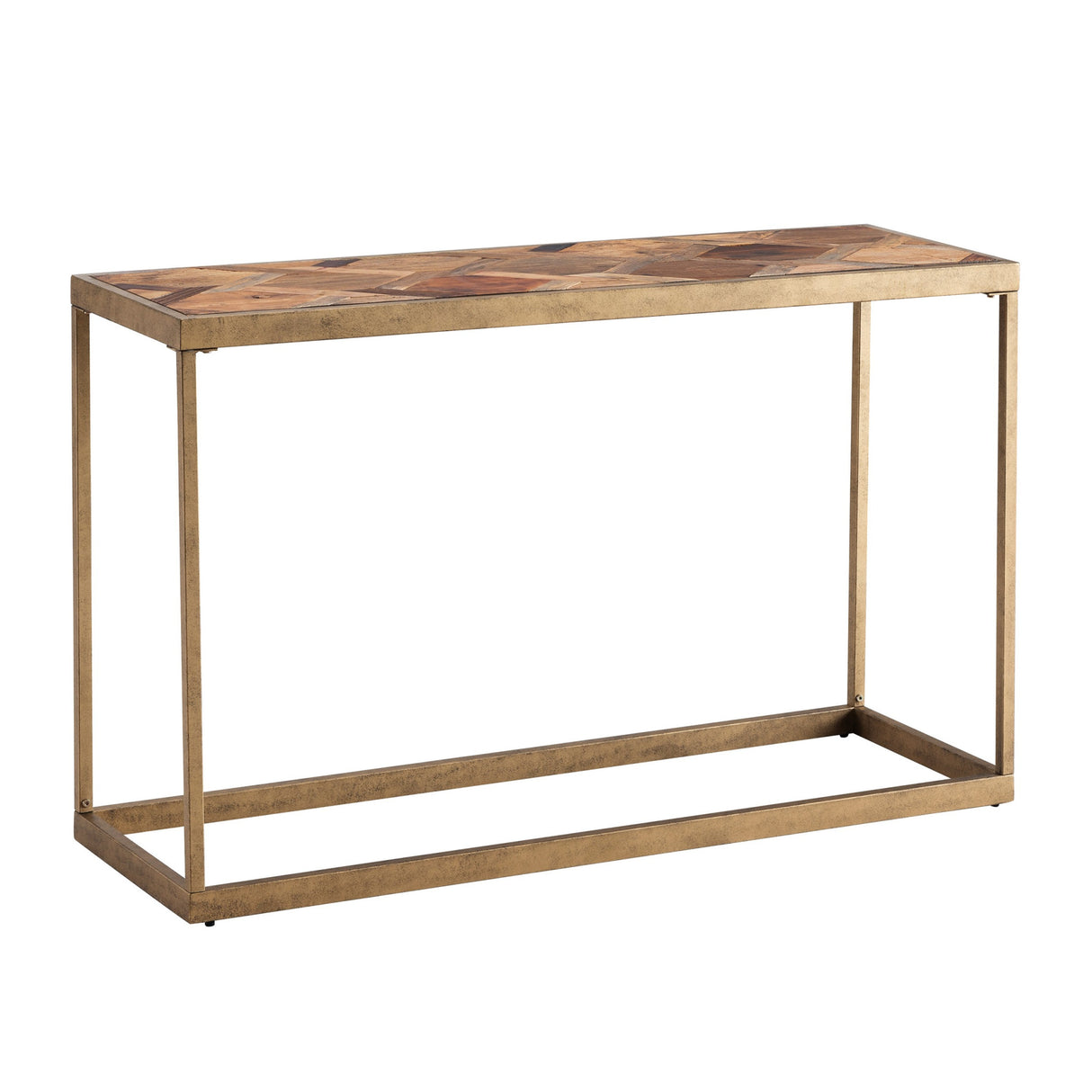 48" Natural and Brass Reclaimed Wood Frame Console Table