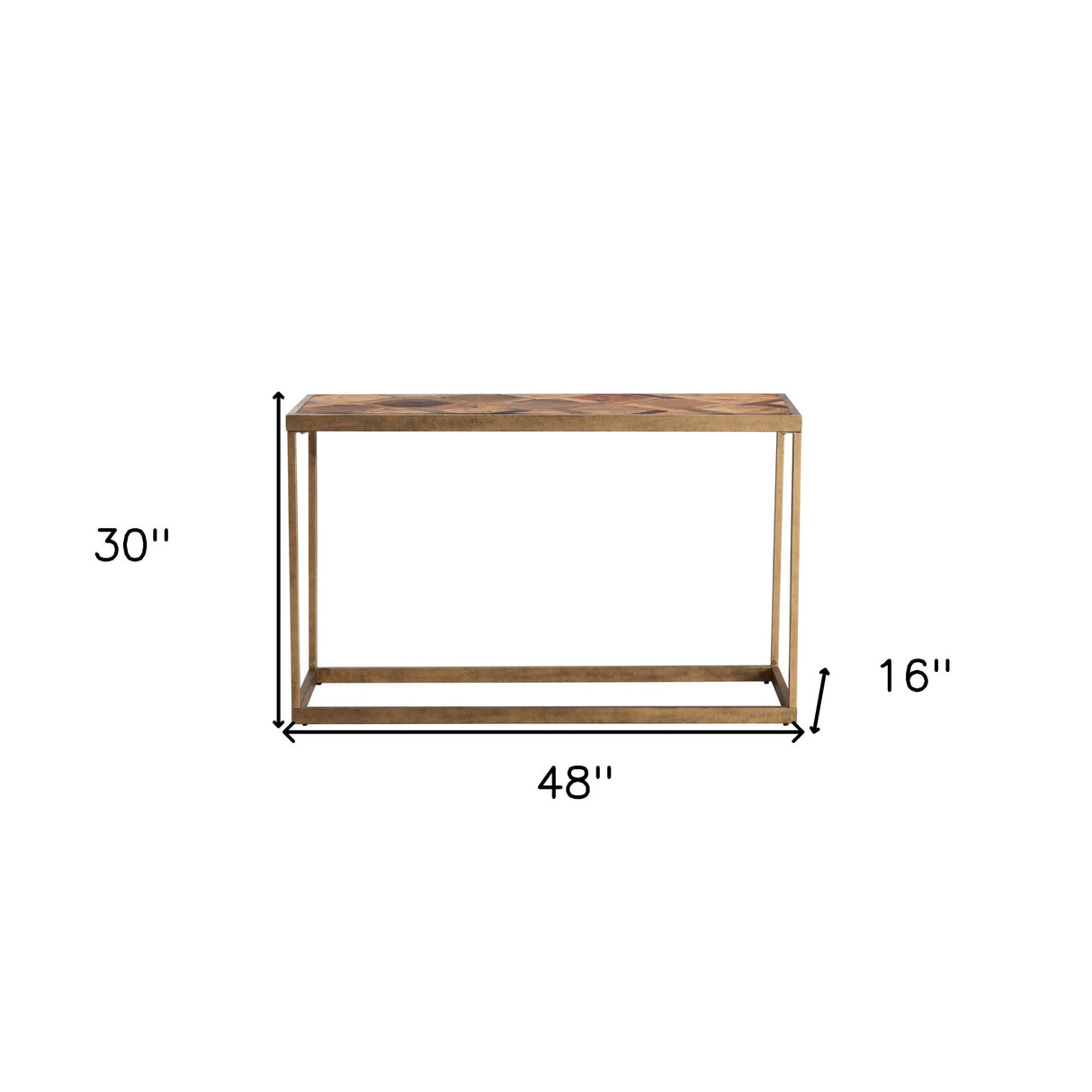 48" Natural and Brass Reclaimed Wood Frame Console Table