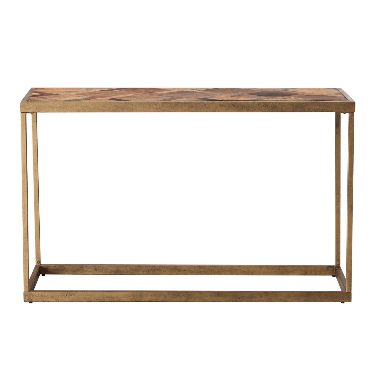 48" Natural and Brass Reclaimed Wood Frame Console Table