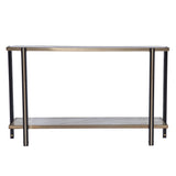 50" Smoky Black and Champagne Glass Mirrored Floor Shelf Console Table With Storage