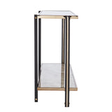 50" Smoky Black and Champagne Glass Mirrored Floor Shelf Console Table With Storage