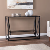 42" Black Glass Frame Console Table With Shelves