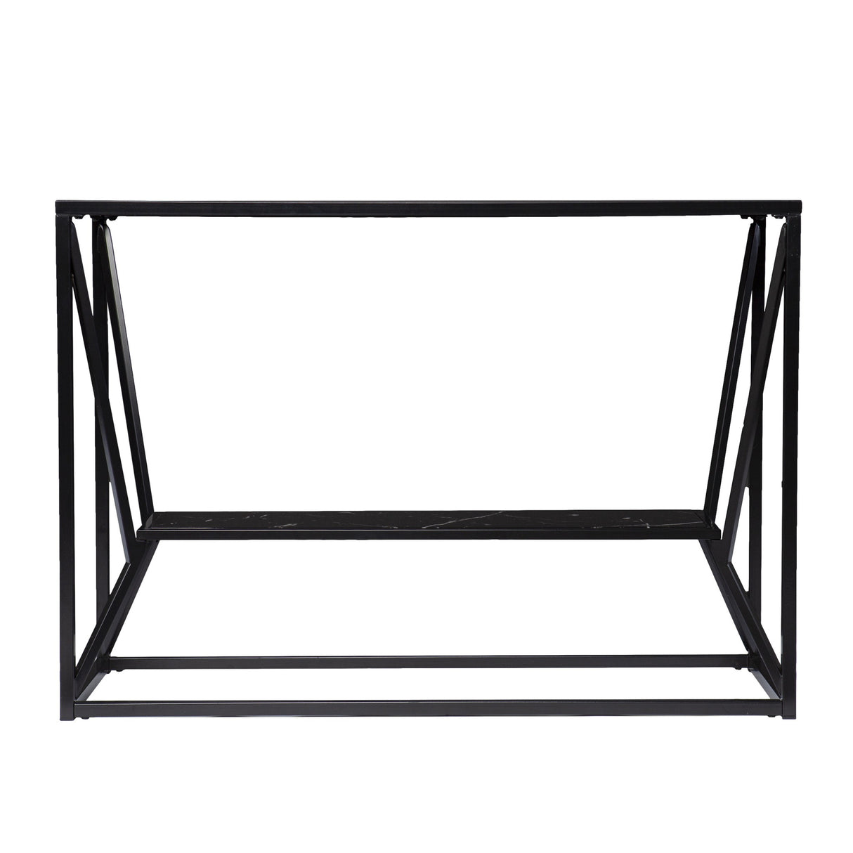 42" Black Glass Frame Console Table With Shelves