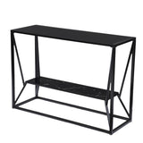 42" Black Glass Frame Console Table With Shelves