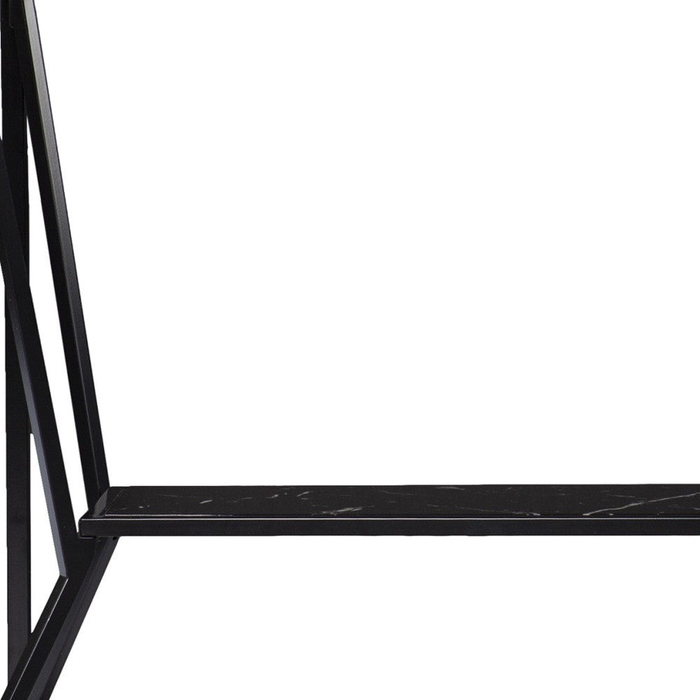 42" Black Glass Frame Console Table With Shelves