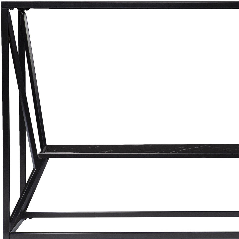 42" Black Glass Frame Console Table With Shelves